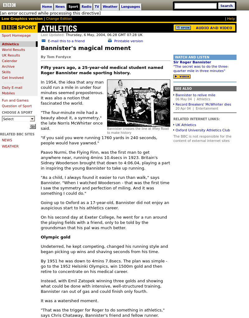 Bbc Sport: Bannister's Magical Moment Article