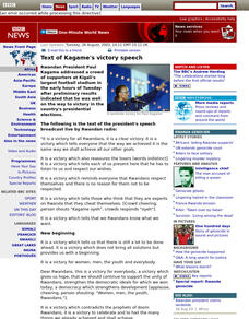 Bbc News: Text of Kagame's Victory Speech Primary