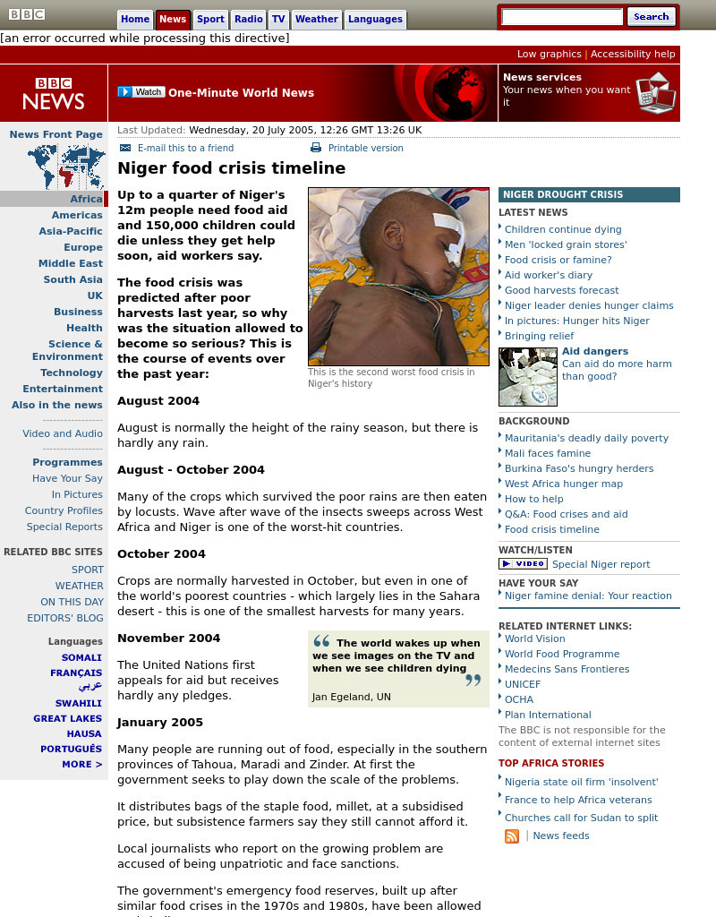 Bbc: Niger Food Crisis Timeline Handout