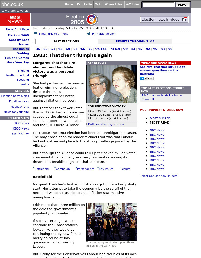 Bbc: 1983: Thatcher Triumphs Again Handout