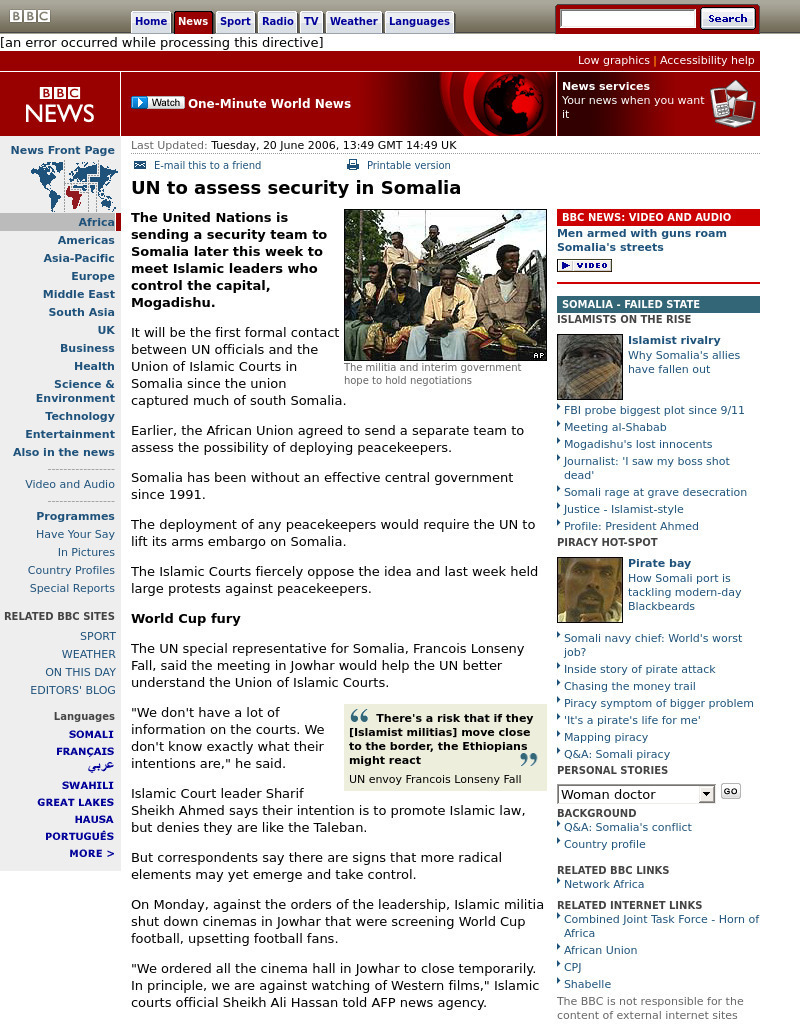 Bbc News: Un to Assess Security in Somalia Website