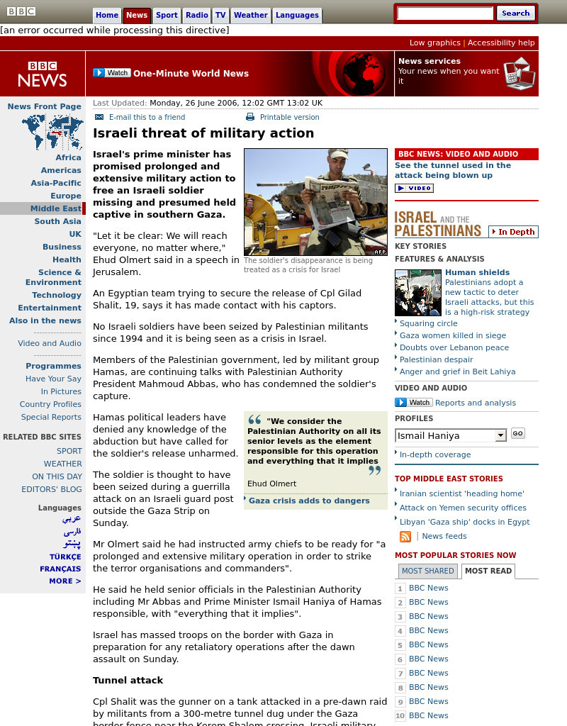 Bbc: Israeli Threat of Military Action Article