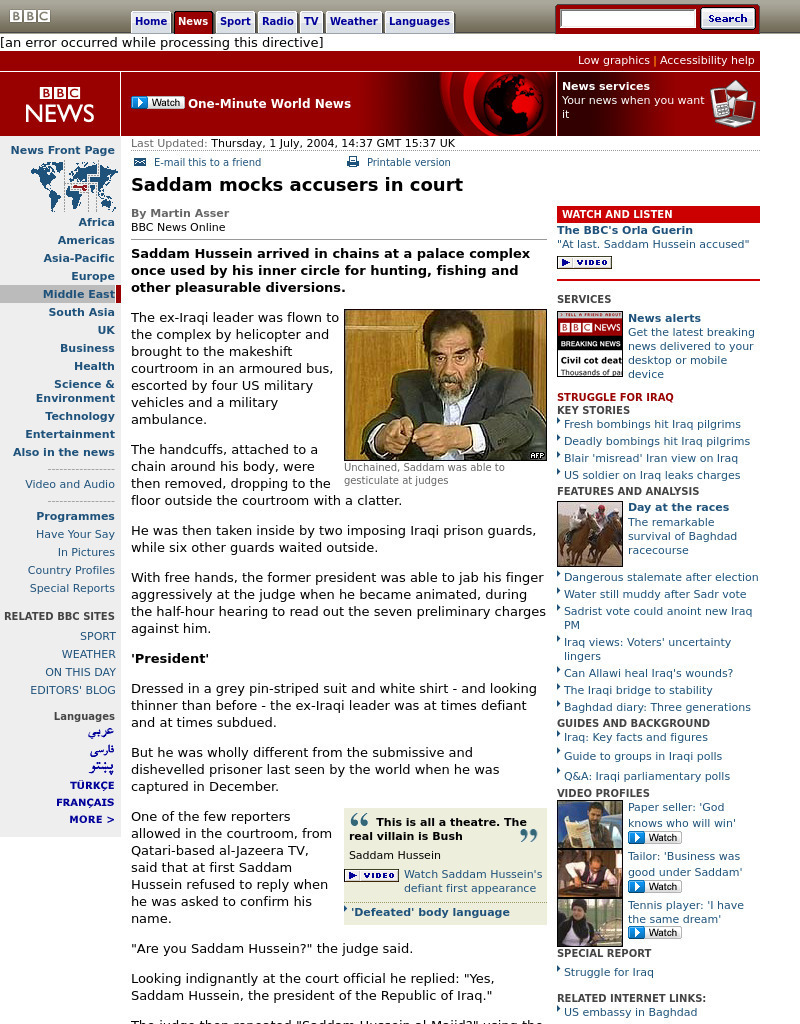 Bbc News: Saddam Mocks Accusers in Court Article