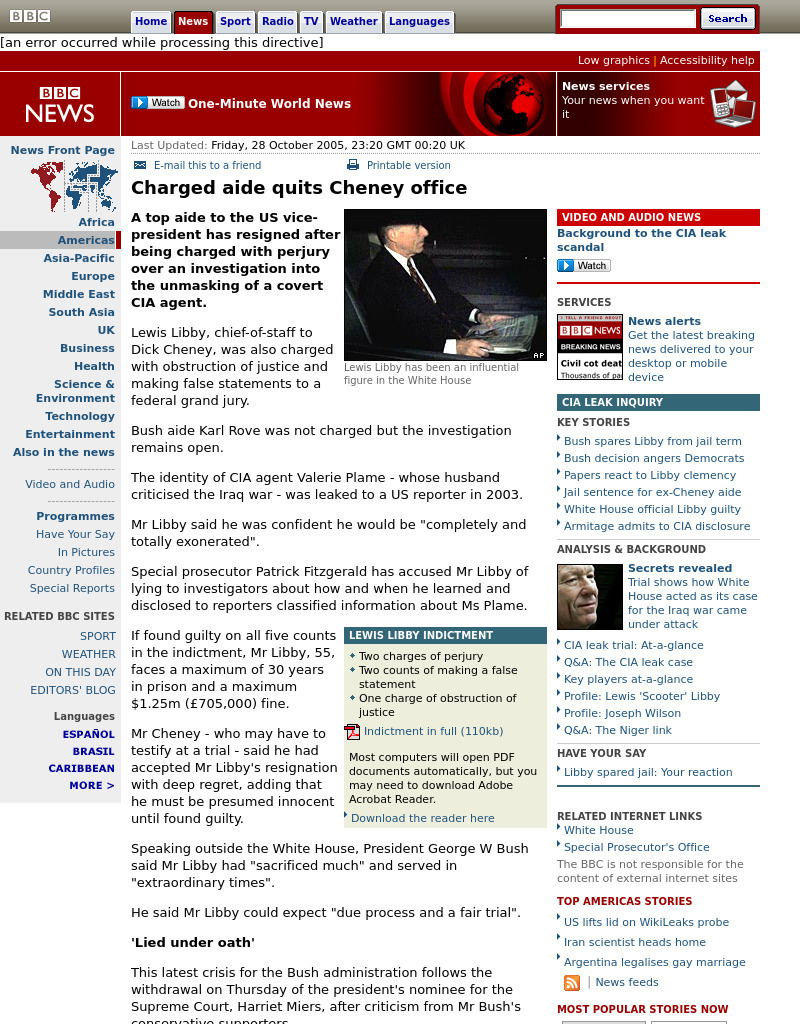 Bbc: Charged Aide Quits Cheney Office Handout