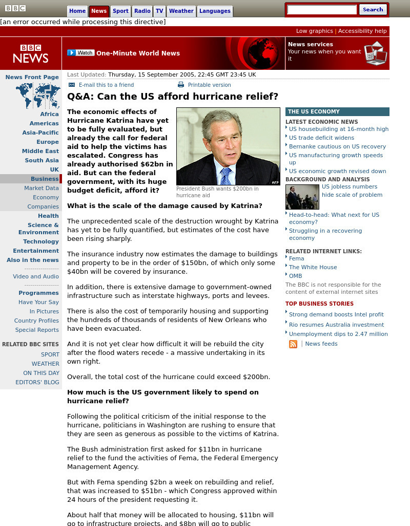 Bbc: Q&a: Can the Us Afford Hurricane Relief? Website