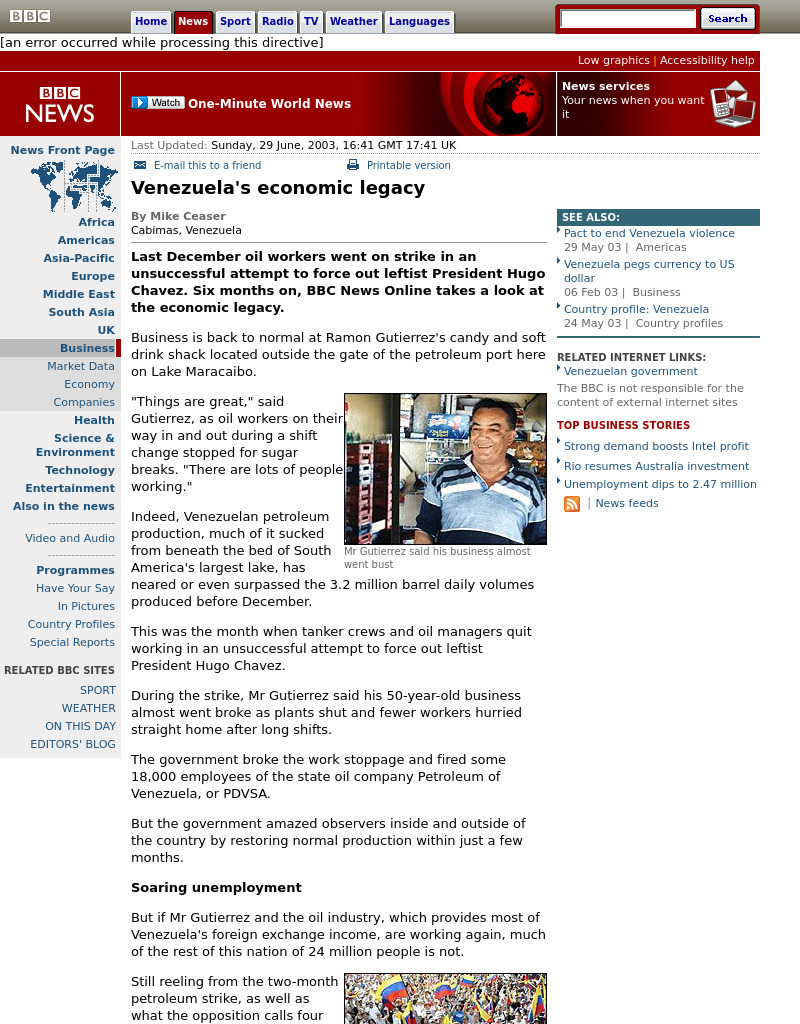 Bbc News: Venezuela's Economic Legacy Website