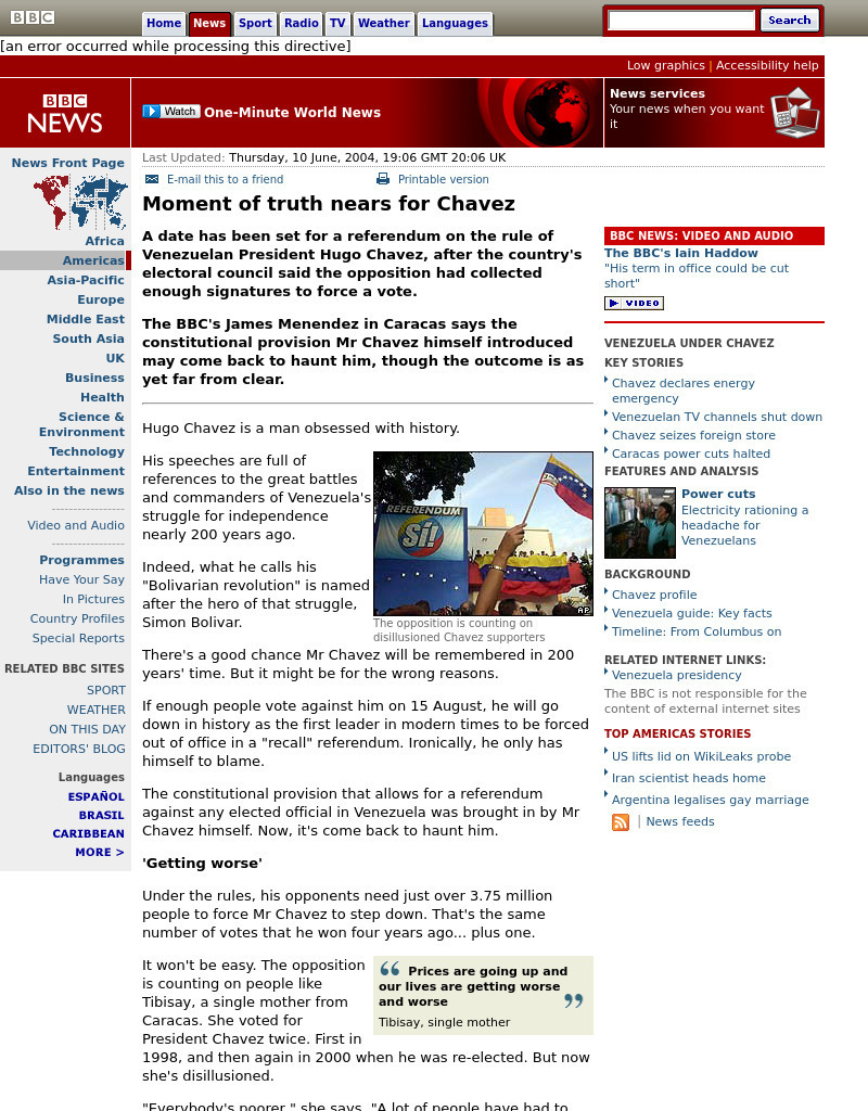 Bbc News: Moment of Truth Nears for Chavez Handout