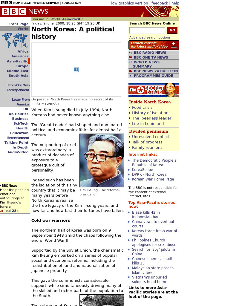 Bbc News: North Korea: A Political History Website