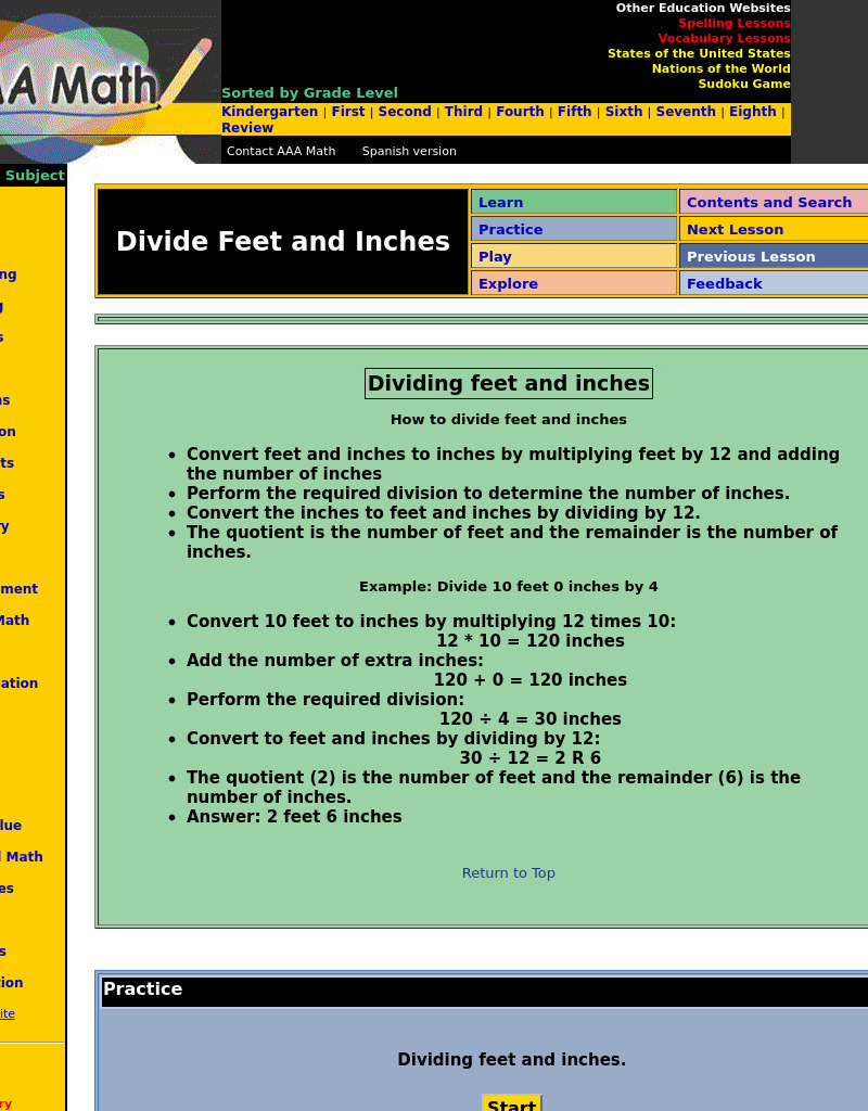 Aaa Math: Dividing Feet and Inches Unit Plan