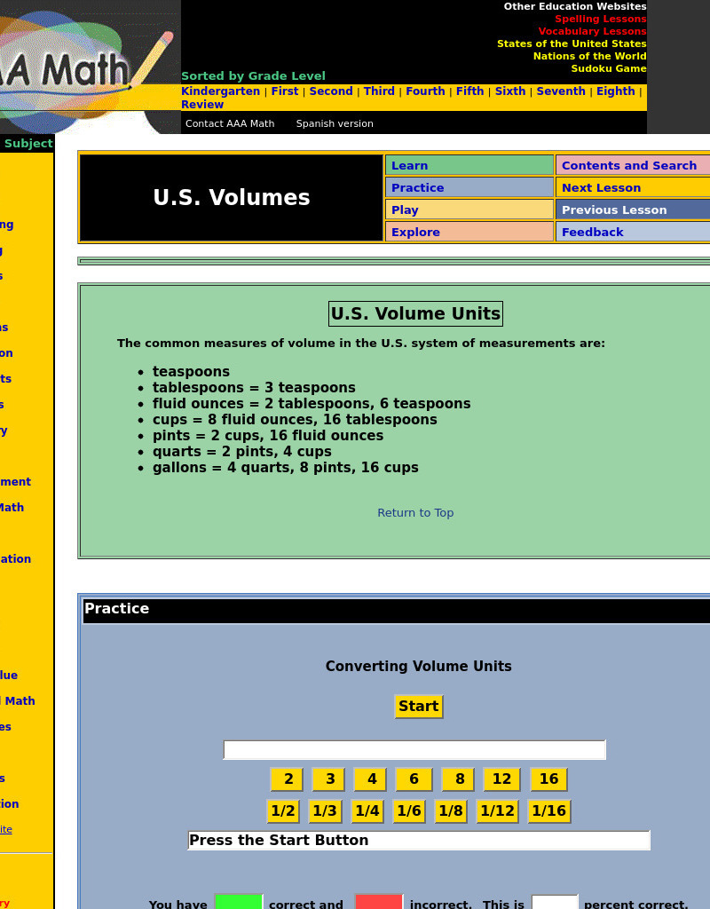 Aaa Math: Volume Measurement: u.s. Unit Plan