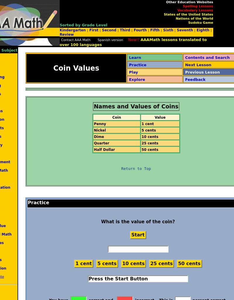 Aaa Math: Coin Names and Values Unit Plan