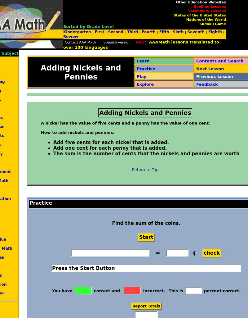 Aaa Math: Adding Nickels and Pennies Unit Plan