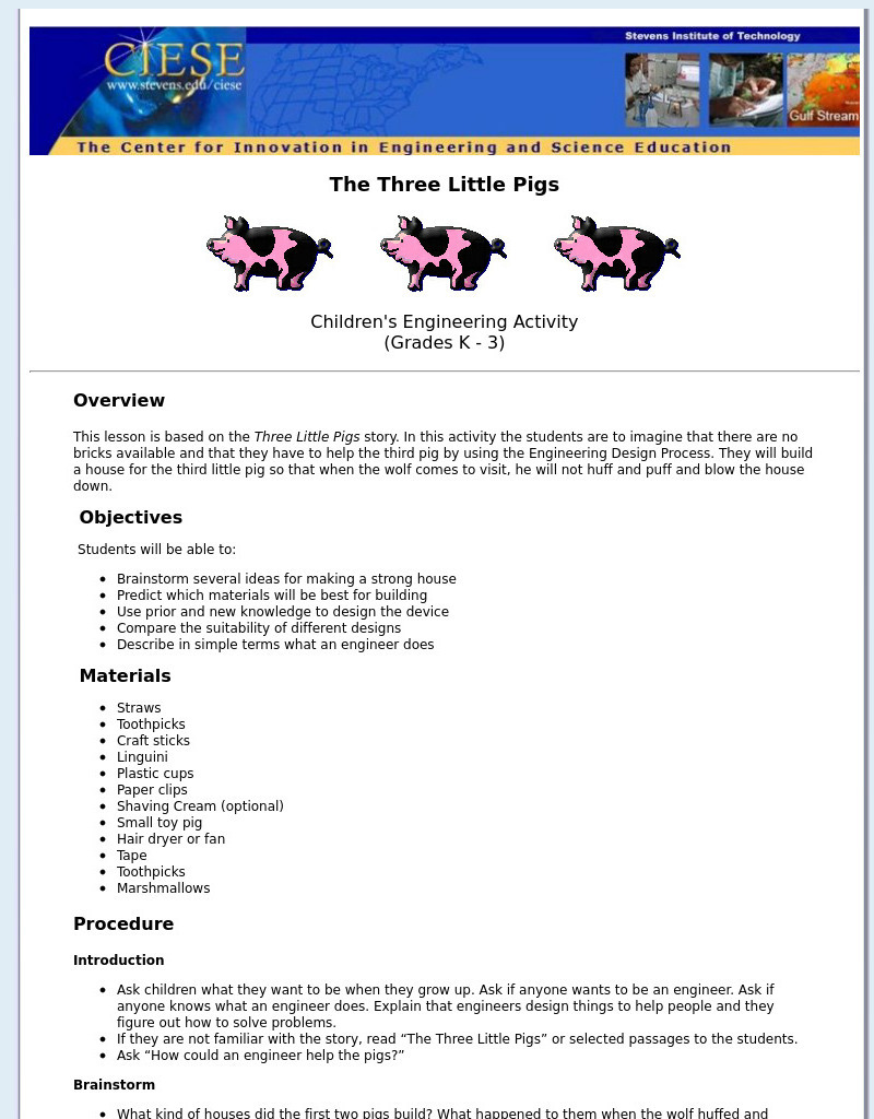 Ciese: The Three Little Pigs Lesson Plan