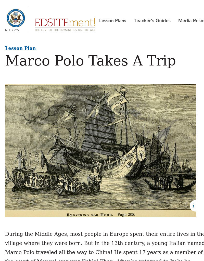 Neh: Edsit Ement: Marco Polo Takes a Trip Lesson Plan