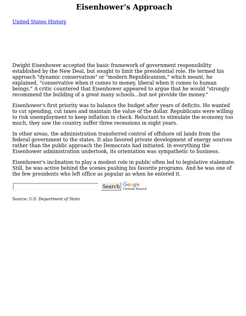 Country Studies: Eisenhower's Approach Website