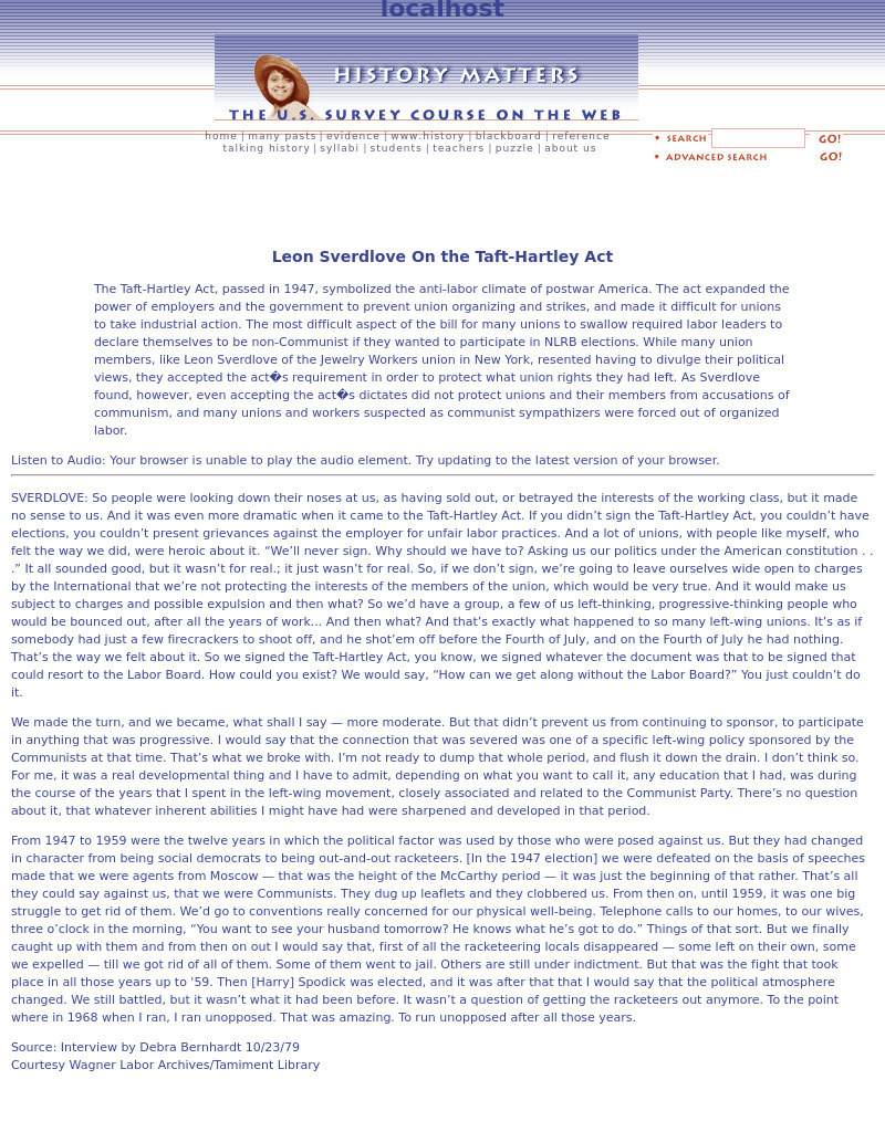 History Matters: Leon Sverdlove on the Taft Hartley Act Primary