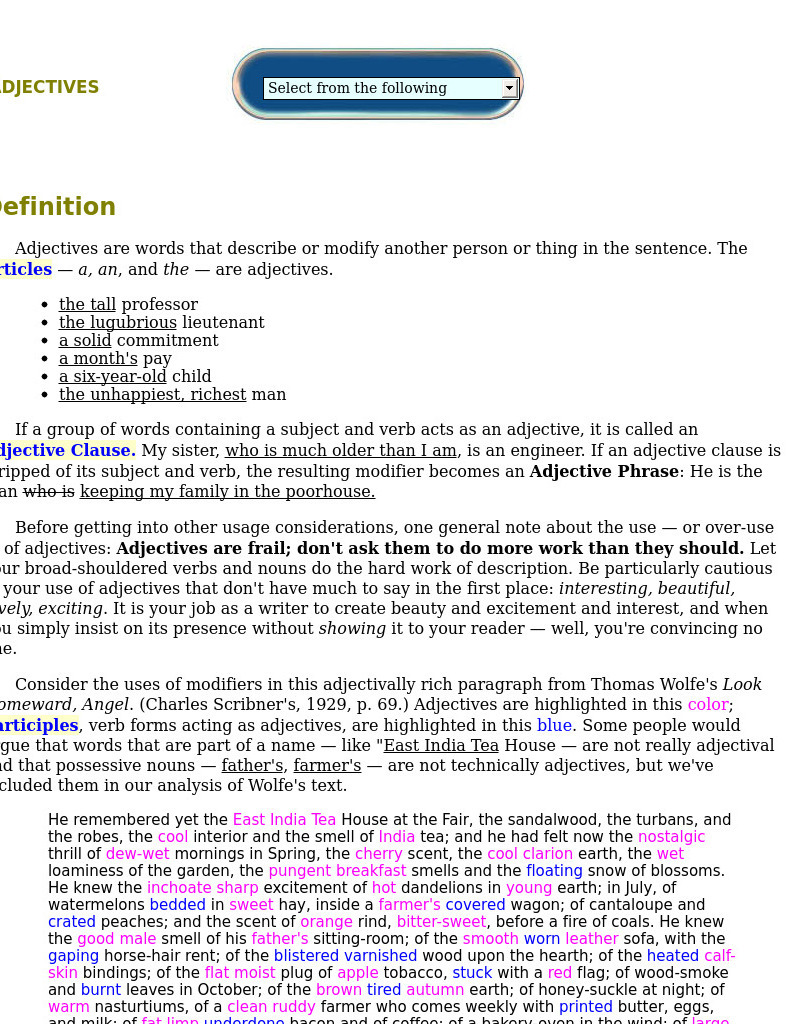 Guide to Grammar and Writing: Adjectives Handout