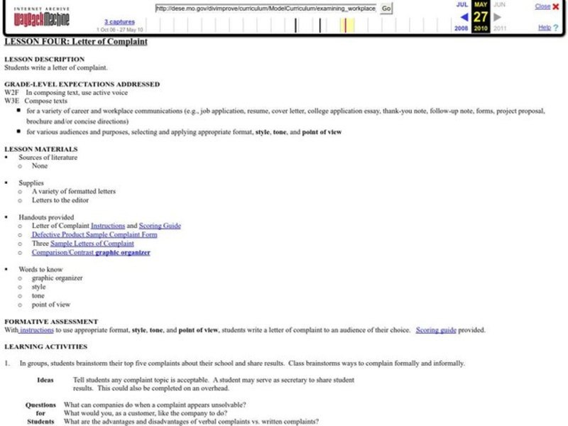 Letter of Complaint Lesson Plan