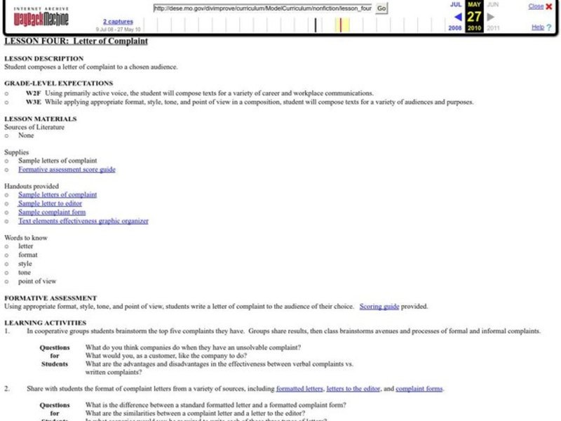 Letter of Complaint Lesson Plan