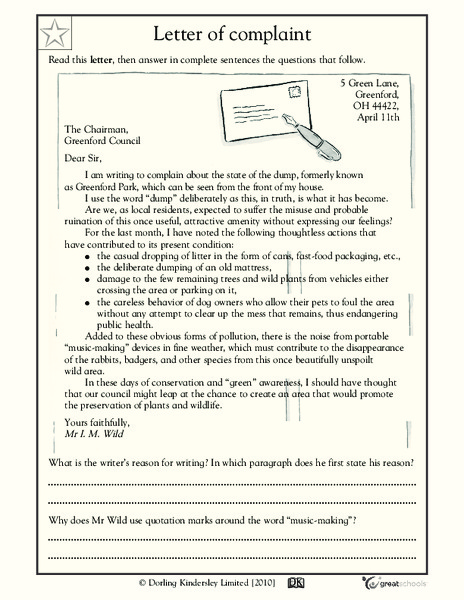 Letter of Complaint Worksheet