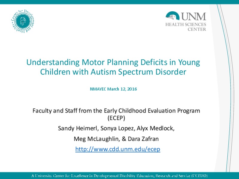 Understanding Motor Planning Deficits in Young Children with Autism Spectrum Disorder PPT