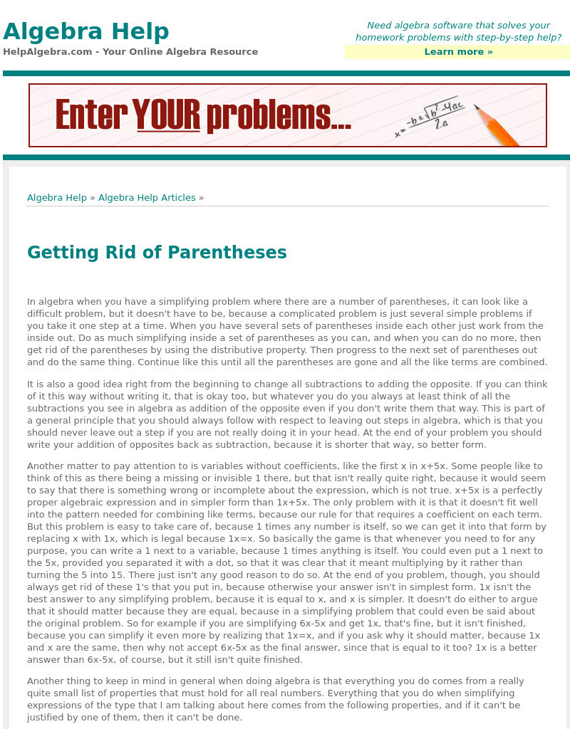 Help algebra.com: Getting Rid of Parentheses Activity