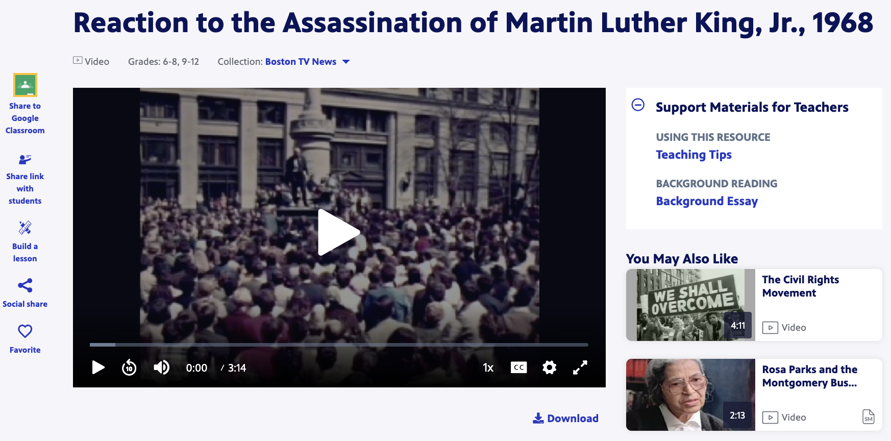 Reaction to the Assassination of Martin Luther King, Jr., 1968 Instructional Video