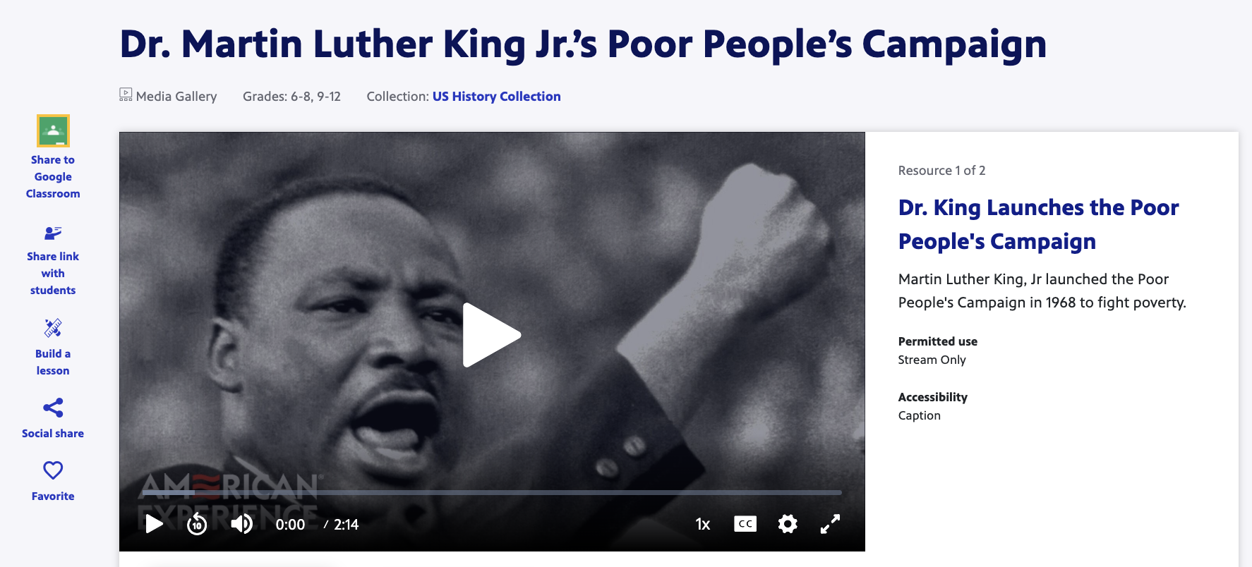 Dr. Martin Luther King Jr.’s Poor People’s Campaign Instructional Video