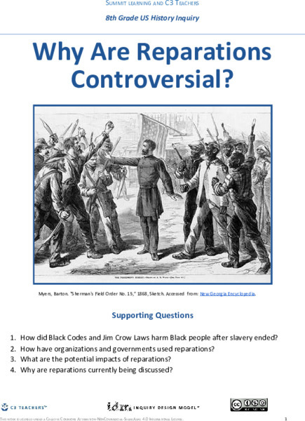 Reparations: Why Are Reparations Controversial? Unit Plan