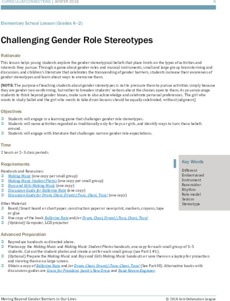 Challenging Gender Role Stereotypes Lesson Plan