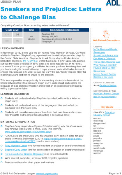 Sneakers and Prejudice: Letters to Challenge Bias Lesson Plan