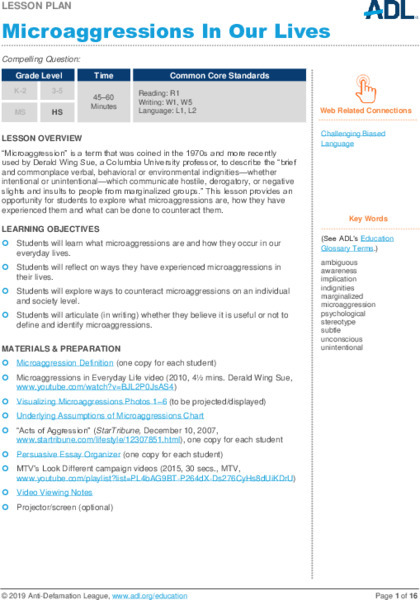 Microaggressions In Our Lives Lesson Plan