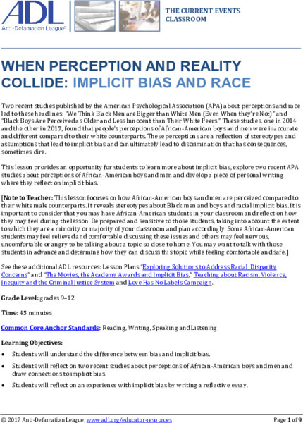 When Perception and Reality Collide: Implicit Bias and Race Lesson Plan