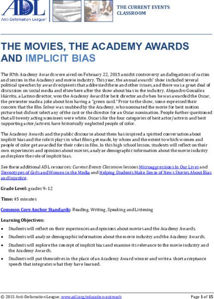 The Movies, the Academy Awards and Implicit Bias Lesson Plan