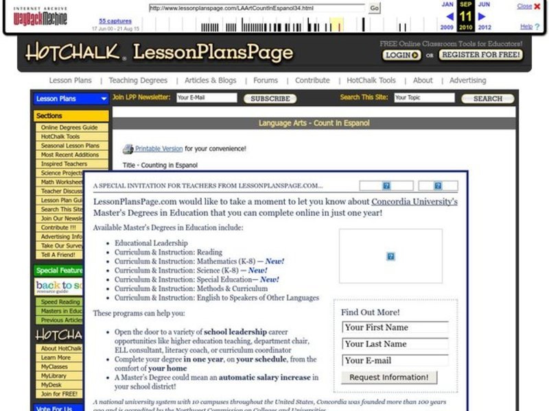 Counting in Espanol Lesson Plan