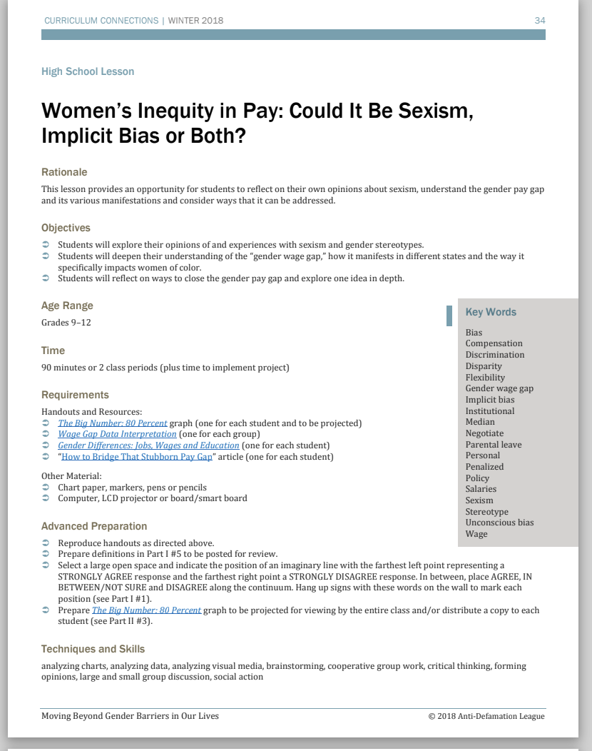 Women’s Inequity in Pay: Could It Be Sexism, Implicit Bias or Both? Lesson Plan