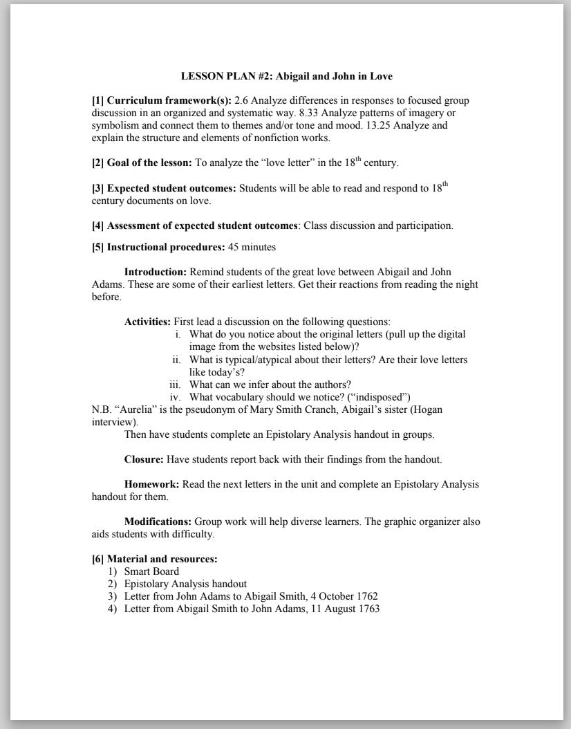 Abigail and John in Love Lesson Plan