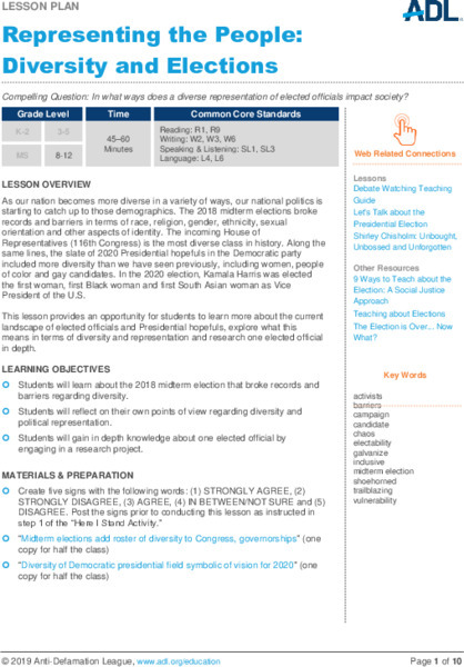 Representing the People: Diversity and Elections Lesson Plan