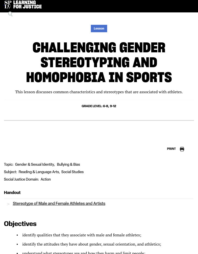 Challenging Gender Stereotyping and Homophobia in Sports Lesson Plan