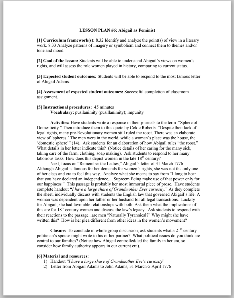 Abigail as Feminist Lesson Plan