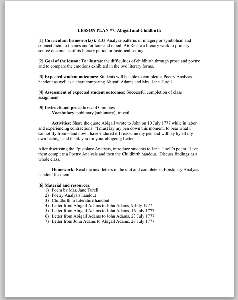 Abigail in Childbirth Lesson Plan
