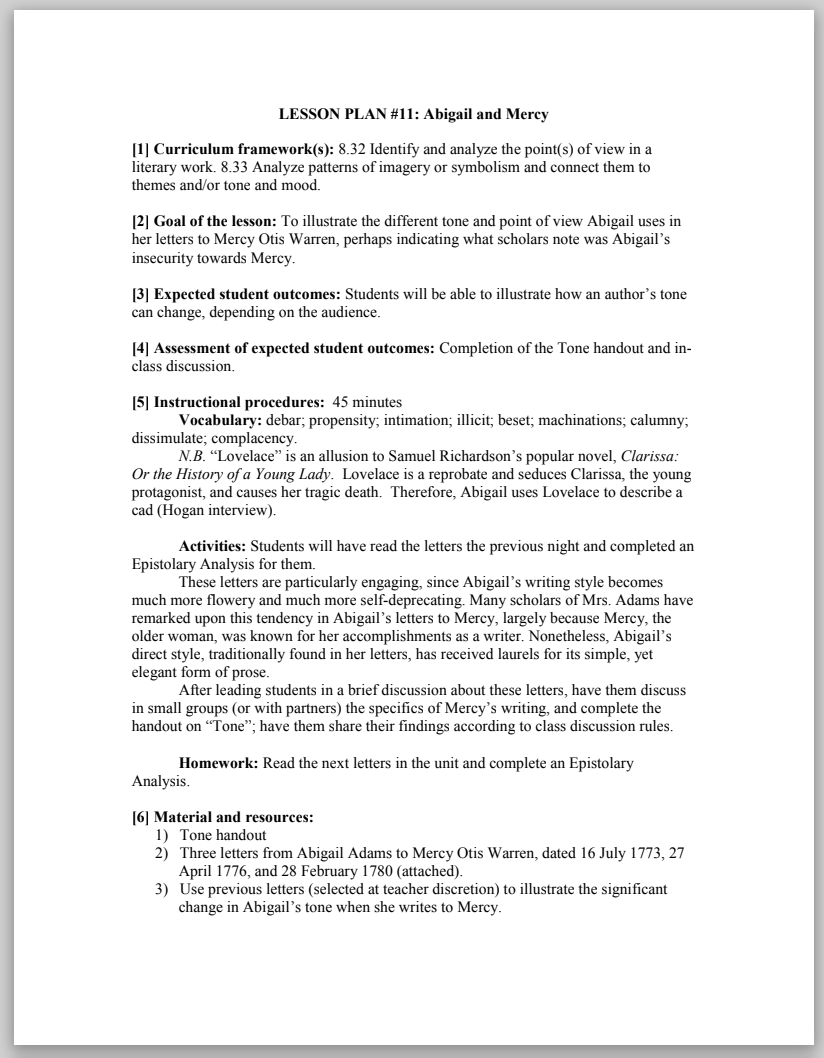 Abigail and Mercy Lesson Plan