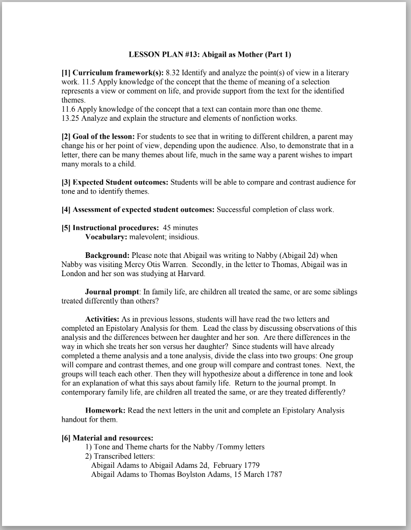 Abigail as Mother (Part 1) Lesson Plan