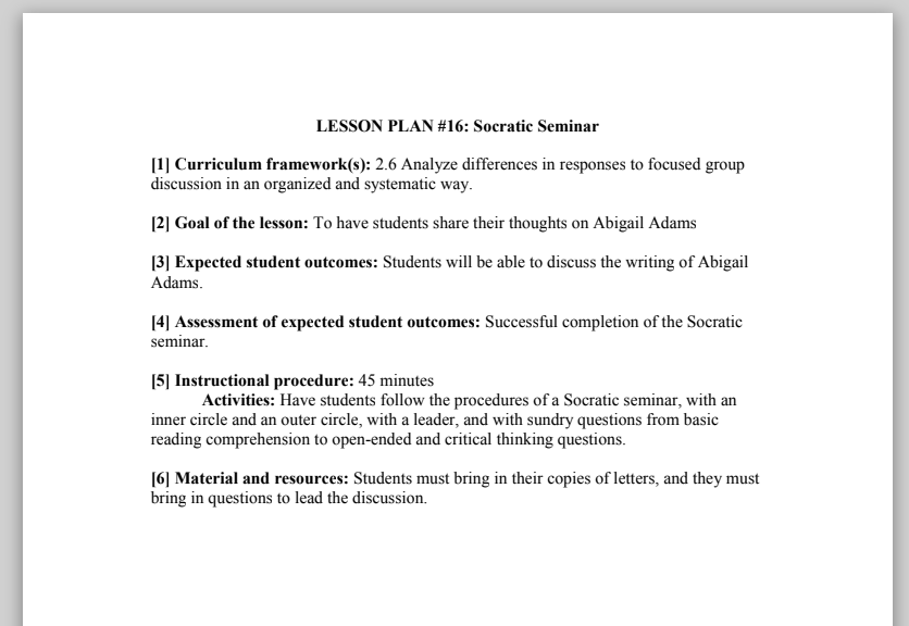 Socratic Seminar Lesson Plan