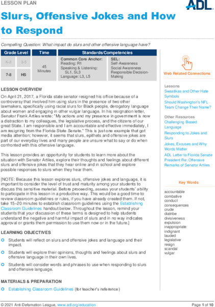 Slurs, Offensive Jokes and How to Respond Lesson Plan