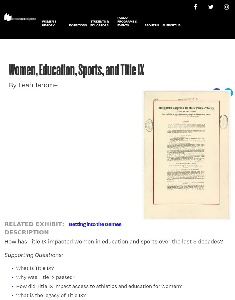 Women, Education, Sports, and Title IX Lesson Plan