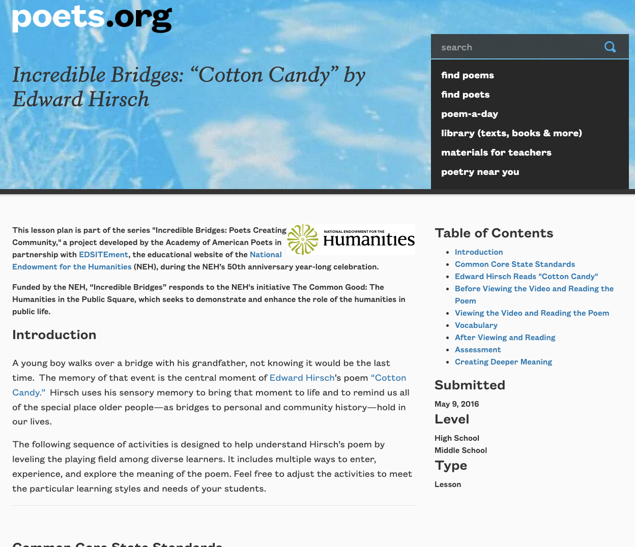 Incredible Bridges: “Cotton Candy” by Edward Hirsch Lesson Plan