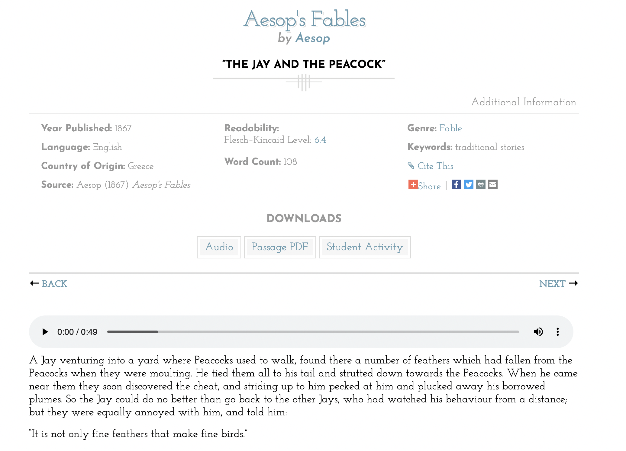 The Jay and the Peacock Audio