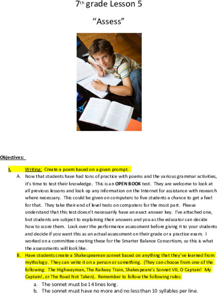 7th Grade Poetry: Assess Lesson Plan