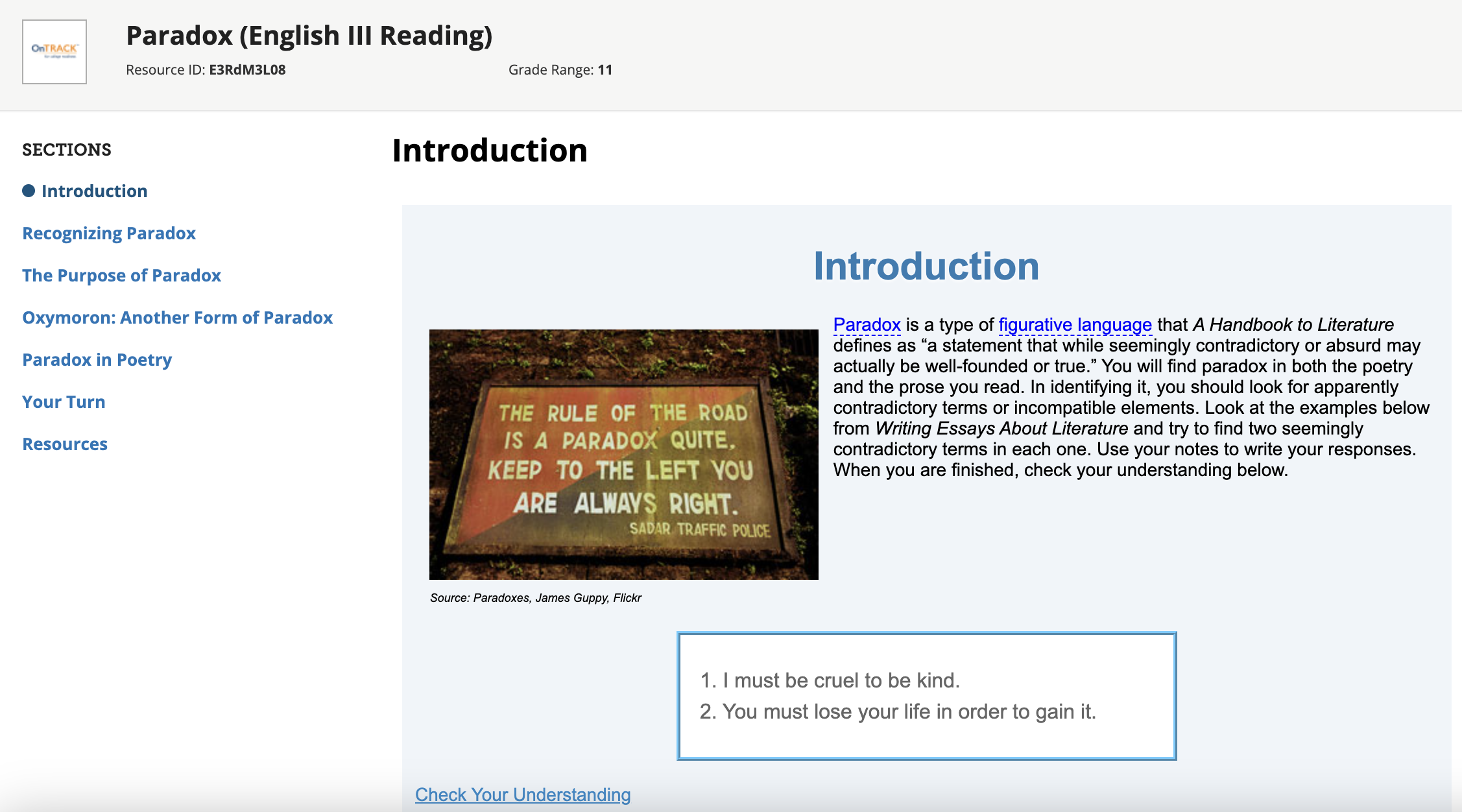 Paradox (English III Reading) Interactive